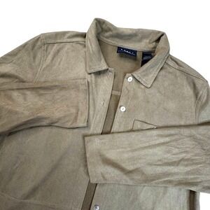 Crazy Horse Women's Large Shirt Button Long Sleeve Suede Look Brown Beige Sueded